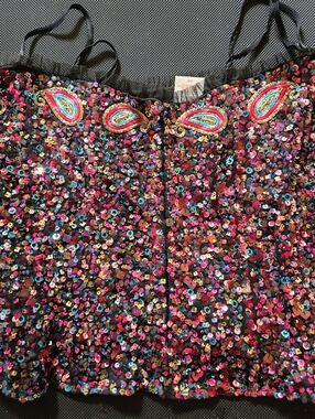 Vintage Y2K Sequin Corset Top Multicolor Bustier Festival Party Clubwear M